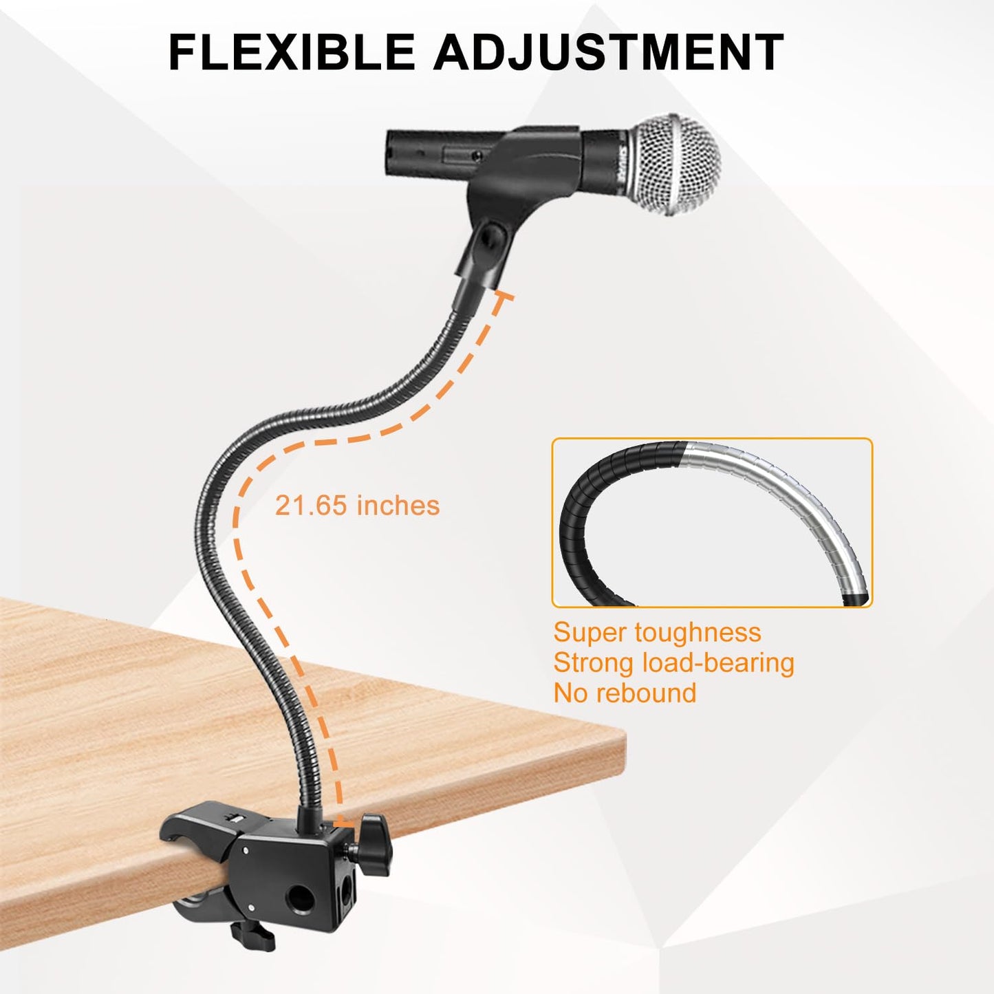 Microphone Stand, Versatile Mic Arm for Desk Pole Tripod, Gooseneck Mic Stand Desk Mount with Super Clamp Mic holder and 3/8" to 5/8" Adapter, Fits