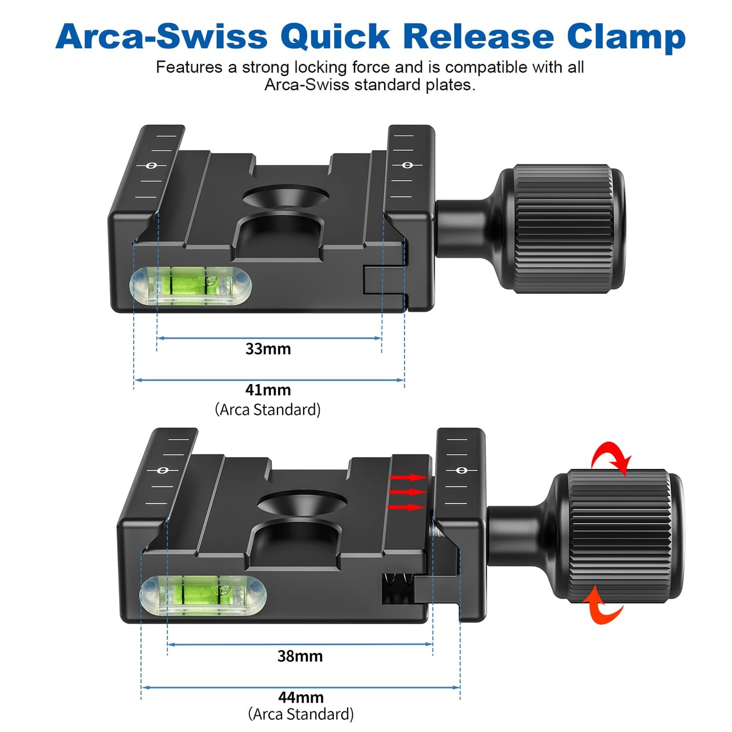 CAVIX QR-50 50mm Quick Release Clamp with 3/8"-1/4" Screw Adapter for Camera Tripod Head Compatible with Arca Swiss Type Plate