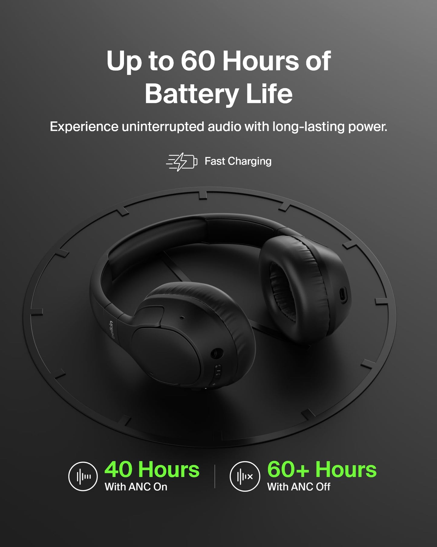 Belkin SoundForm Isolate Bluetooth Over-Ear Headphones - Hybrid Active Noise Cancelling Headphones - Wireless w/ 60H Playtime, Fast Charging…