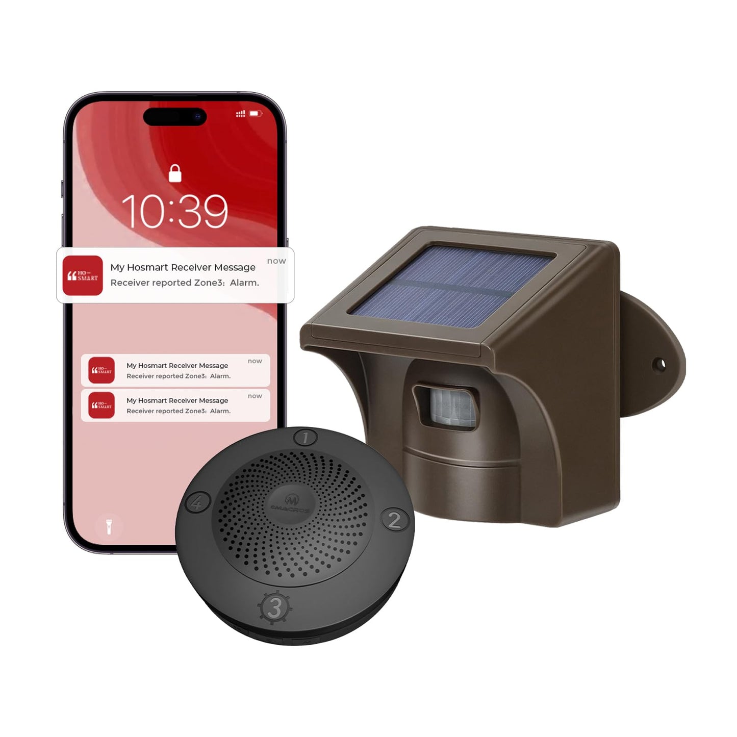 eMACROS Pro 3 Smart Solar Driveway Alarm System (2.4G Wi-Fi), App Push Notifications, 1/2 Mile (2600 ft) Wireless Range Motion Sensor & Plug-in