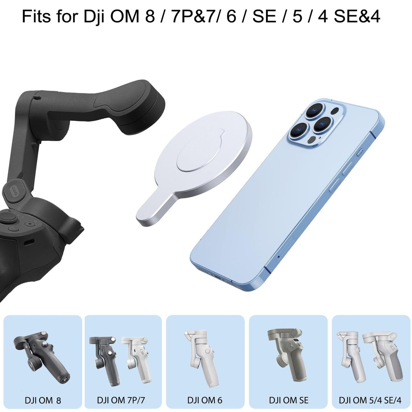 Aerbeis for DJI Magnetic Mount Phone Holder Clamp - for Magsafe DJI Osmo Mobile 8 7P 7 SE 6 5 4 Adapter Magnets Clip Clamp Ring Holder Quick-Release