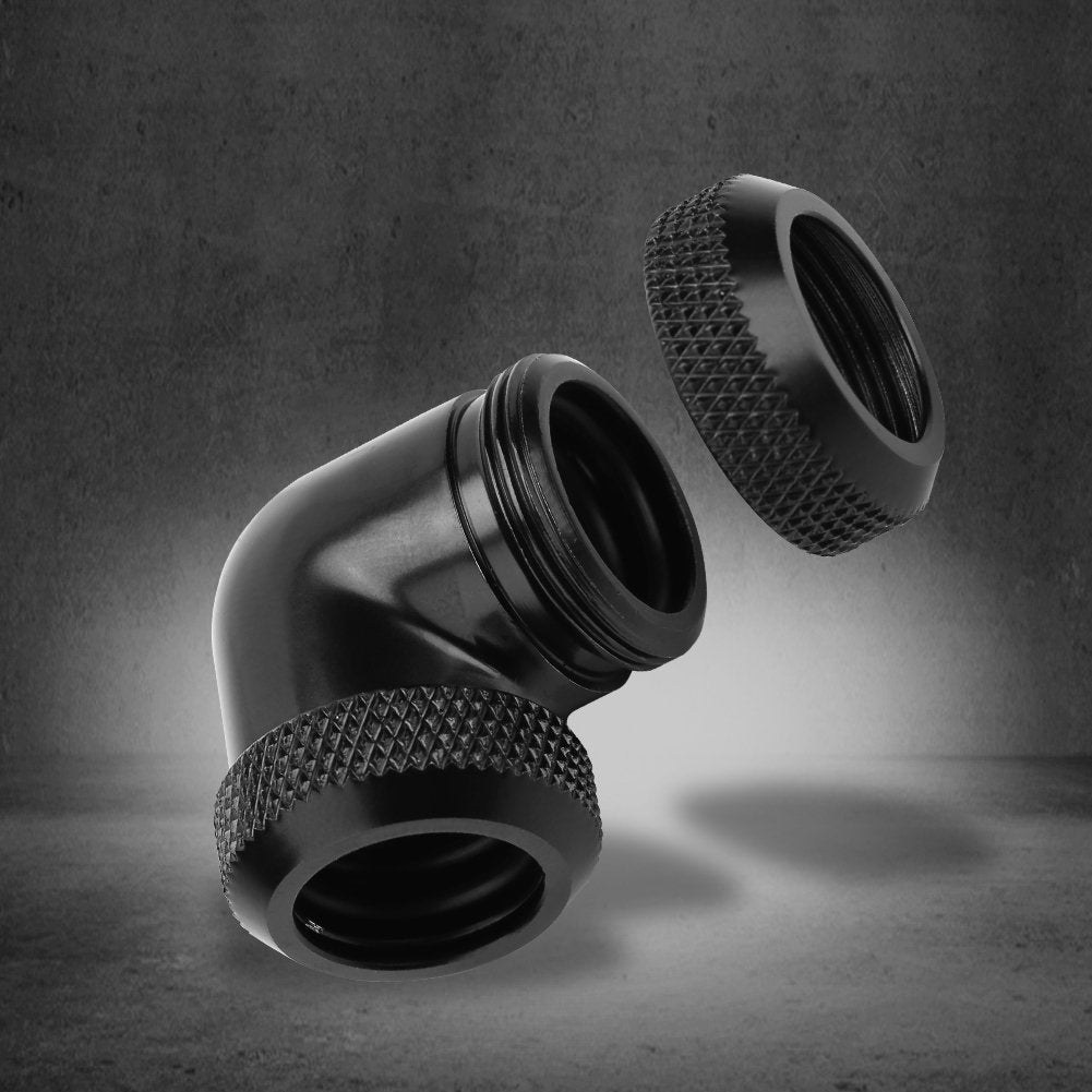 Wendry PC Water Cooling Fitting, 14mm OD G1/4 DIY 90 Degree Elbow Hard Pipe Tube Connector Water Liquid Cooling for PC Water Cooling System (Black)