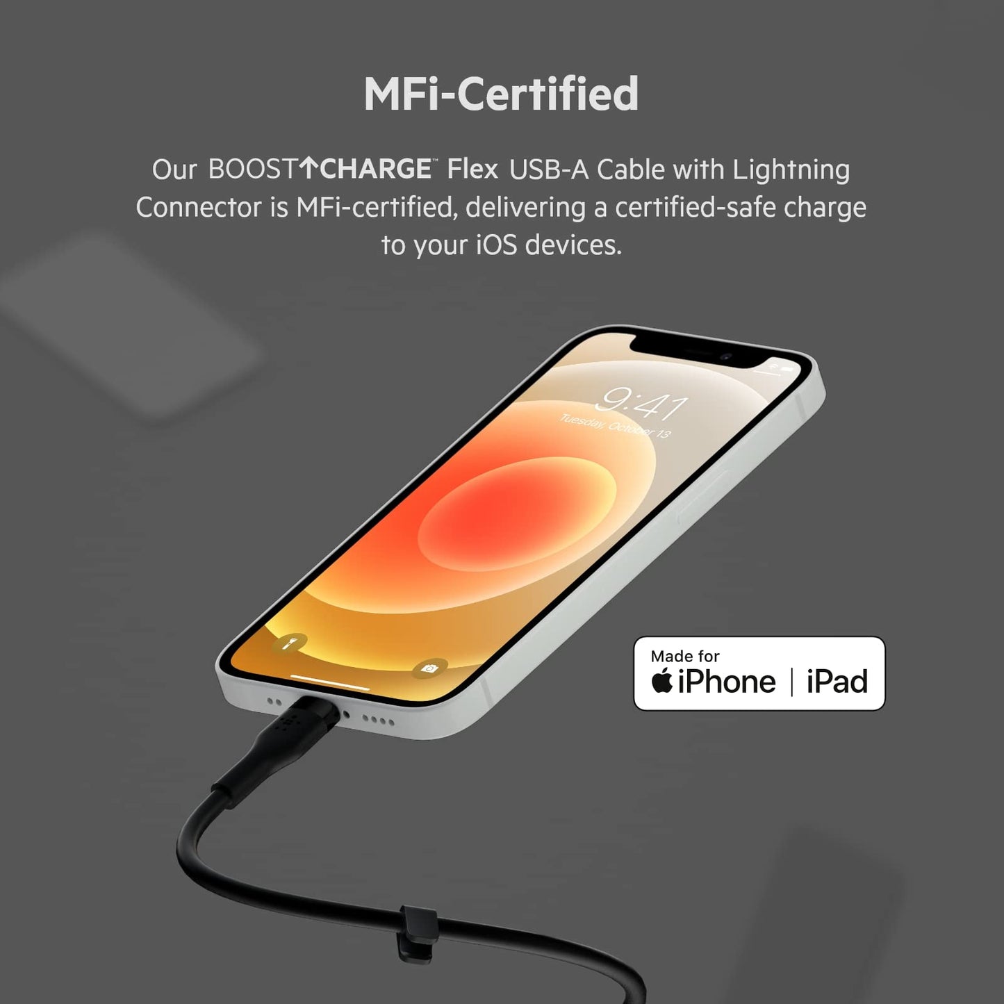 Belkin BoostCharge Flex Silicone USB Type A to Lightning Cable (2M/6.6FT), MFi Certified Charging Cable for iPhone 13, 12, 11, Pro, Max, Mini, SE…