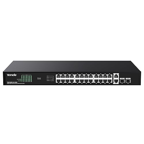 Tenda 28 Port Gigabit PoE Switch, Network Switch with 24 Port PoE+@410W, 2*Gigabit Uplink & 2*SFP, Plug & Play, One-Key VLAN/Priority/Extend Mode