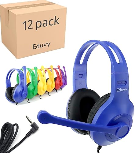 Eduvy Bulk Headphones for Classroom with Microphone, Heavy-Duty School Pack Wired Headphones for Students with Rotating Boom Mic. Teacher Must Haves…