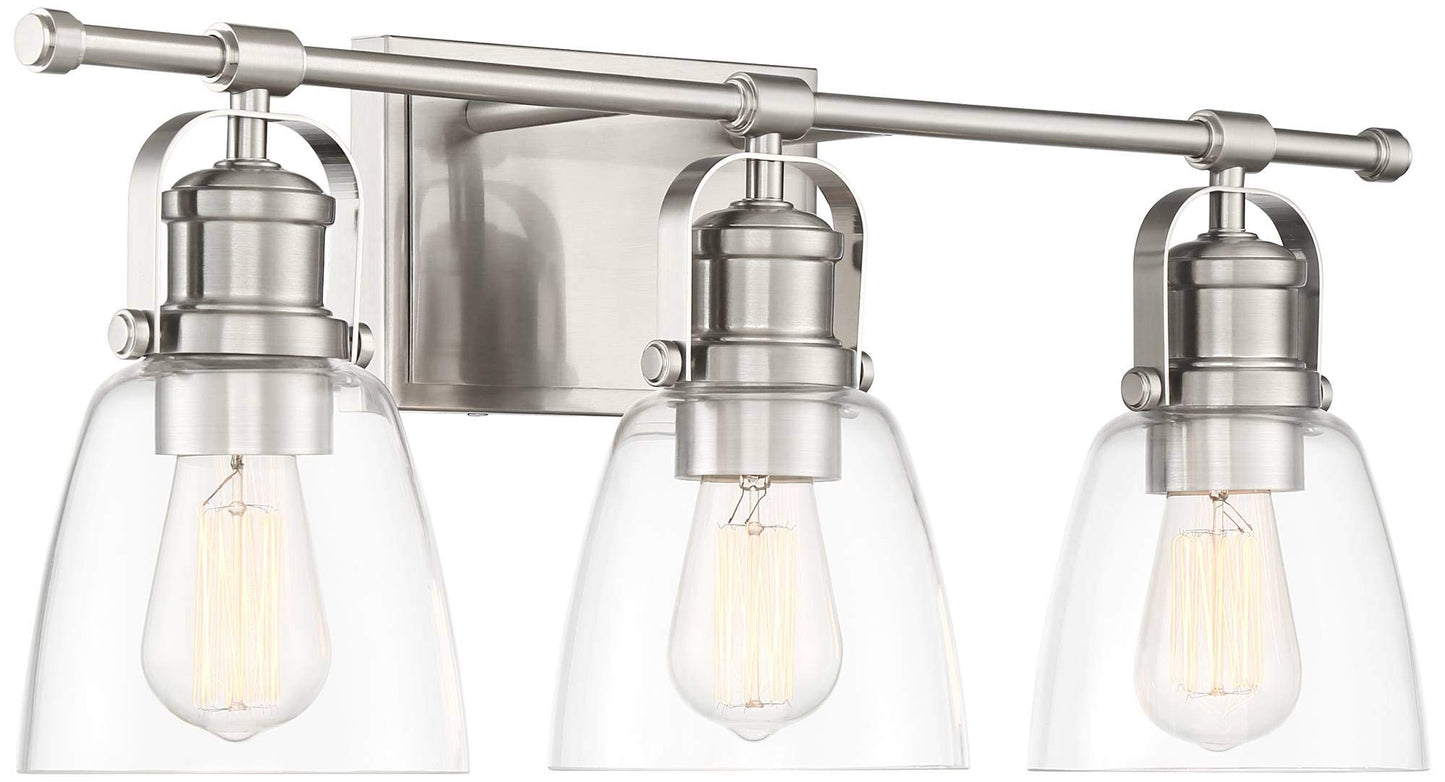 Possini Euro Design Kalen Modern Wall Light Brushed Nickel Silver Hardwired 23 1/2" 3-Light Fixture Clear Glass Shade for Bedroom Bedside Bathroom
