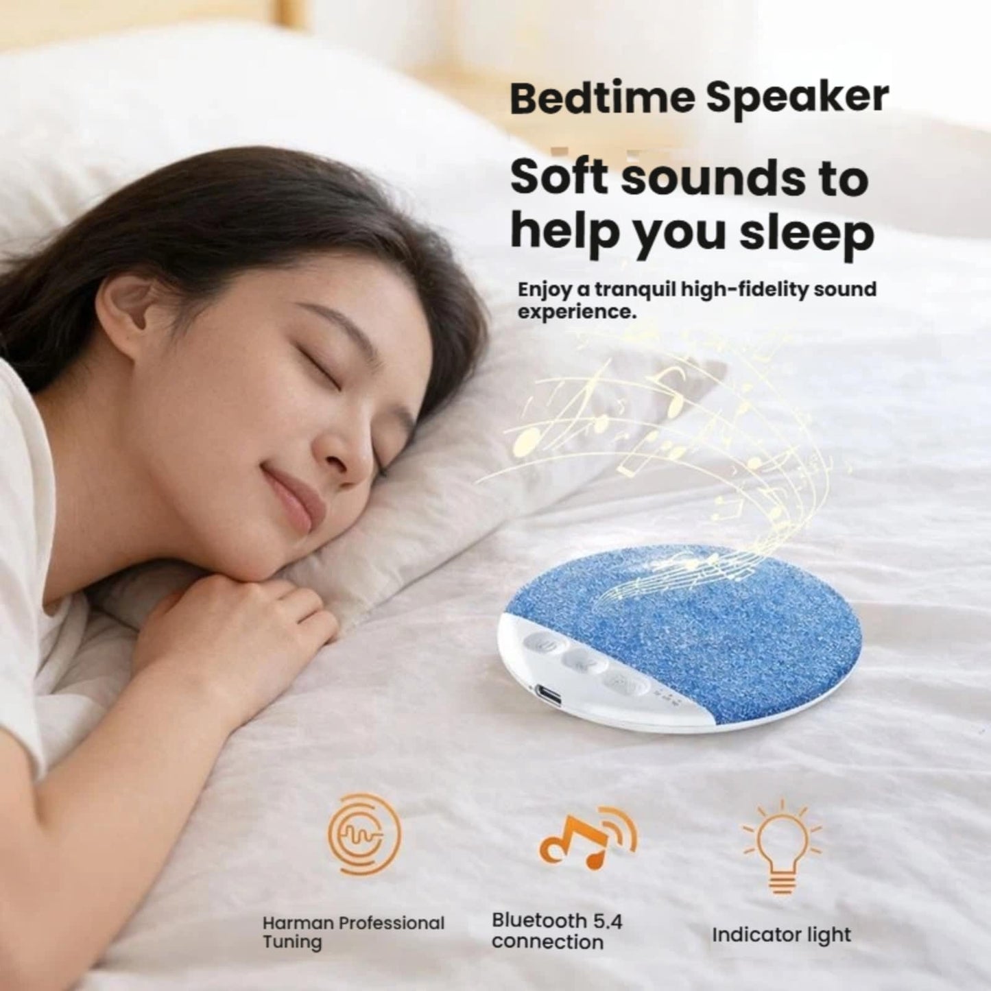 BXUJFFABS Bluetooth Pillow Speaker, Mini Portable Under-Pillow Sleep Sound Machine with Stereo Bass & White Noise Timer, 10-Hour Battery Life