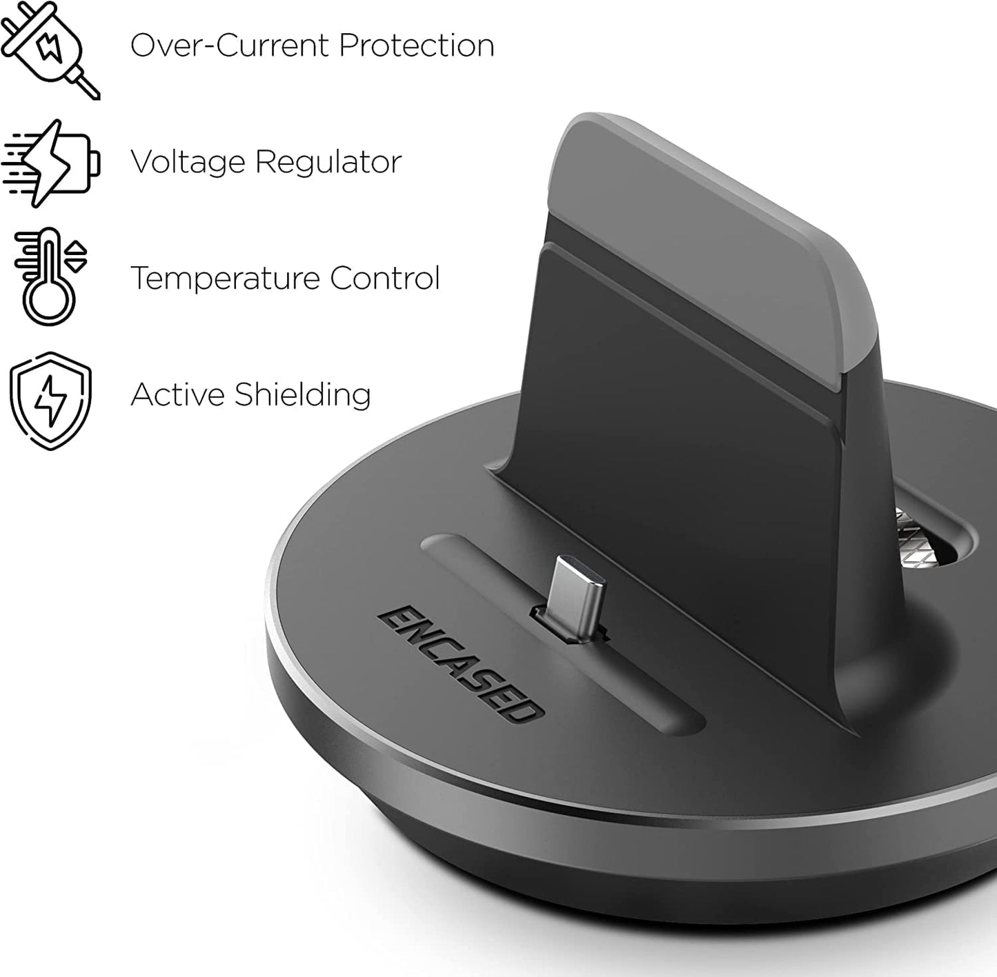 Encased Desktop Charging Stand for USB-C Phone and Tablets, Adjustable Case-Friendly Dock Station Charger, Super Fast Charge Compatible (Wired Type-C)