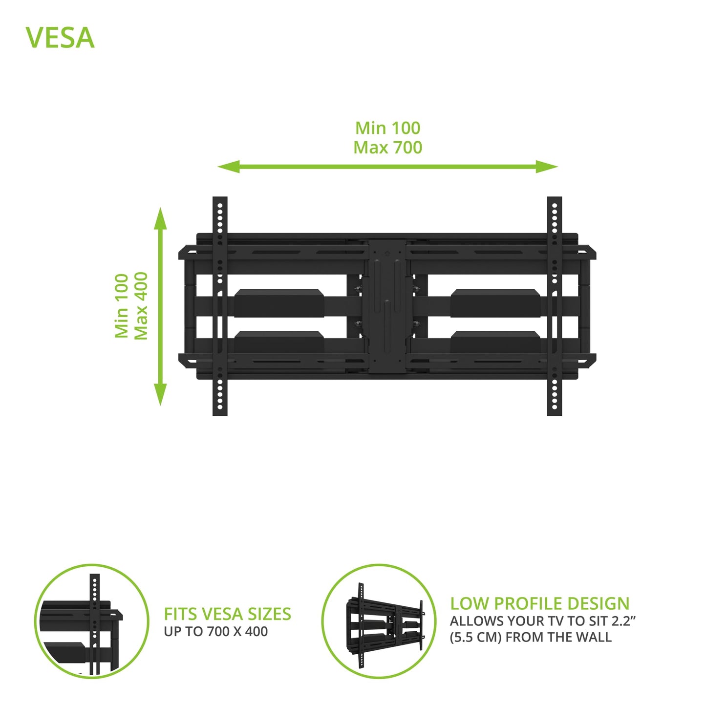 Kanto LDX690 Full Motion TV Wall Mount for 40" - 90" TVs | Black