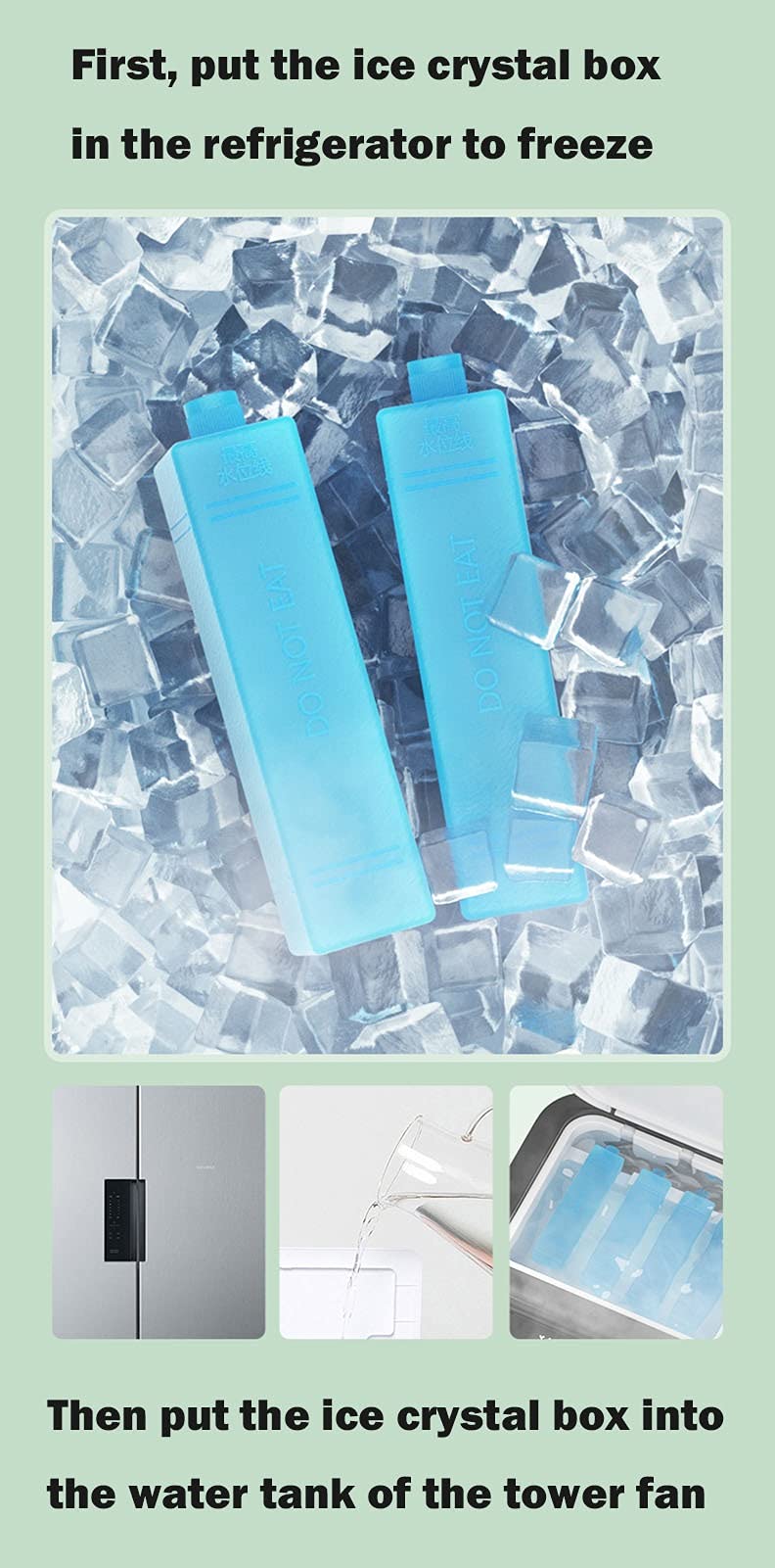 Tower Fan with 4L Capacity Water Tank Include Ice Crystal Boxes Oscillating with Remote Control and Button Control 3 Speed Setting and 7- Timer