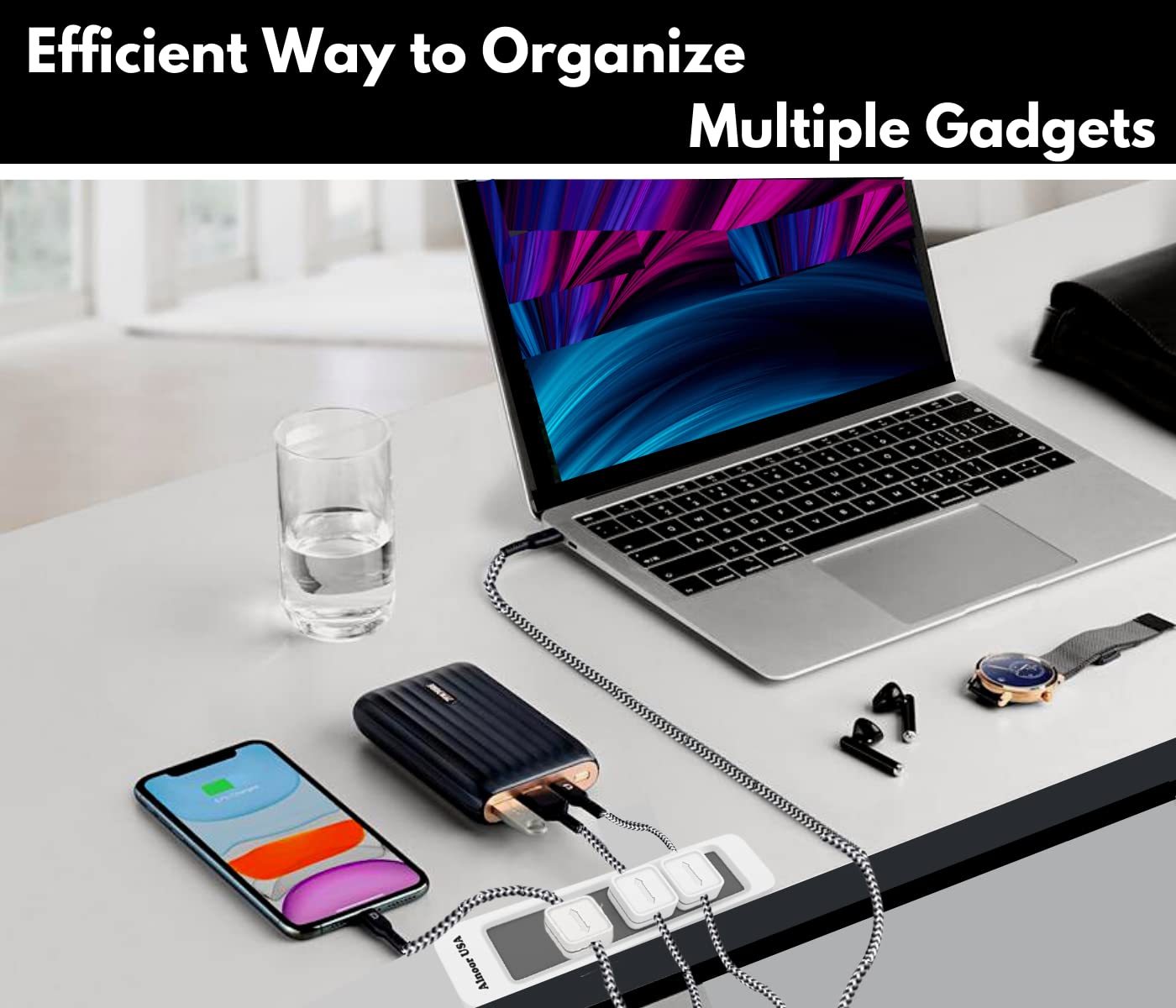 Alnoor USA Magnetic Cable Organizer |Multipurpose Magnetic Cable Clips with 8-Cable Buckles & 2-Bases |Cable Management Clips for Cell Phone, Office