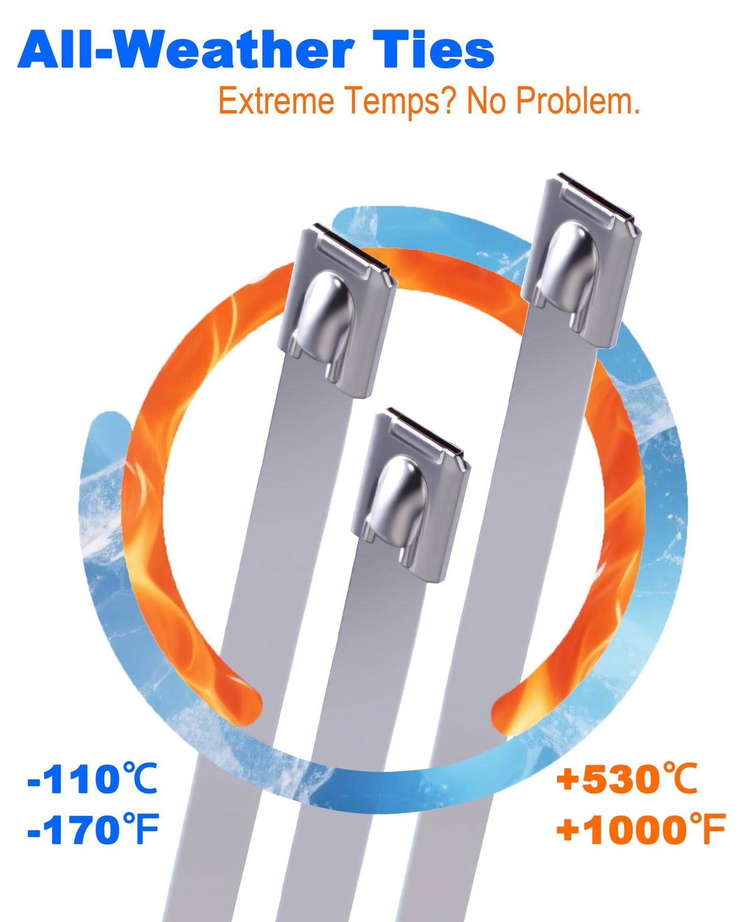 Metal Zip Ties of 100 Pcs, 11.8 inch 304 Stainless Steel Cable Ties, Heavy Duty Metal Zip Ties for Exhaust Wrap, Heat Resistant Fencing Ties.