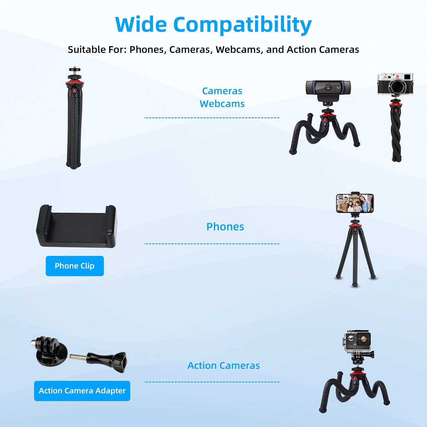 Mini Tripod for Camera/Phone/Webcam, NexiGo Flexible Camera Tripod Stand, Compatible with NexiGo Logitech Webcam C920 C922 Brio iPhone/Android/Camera