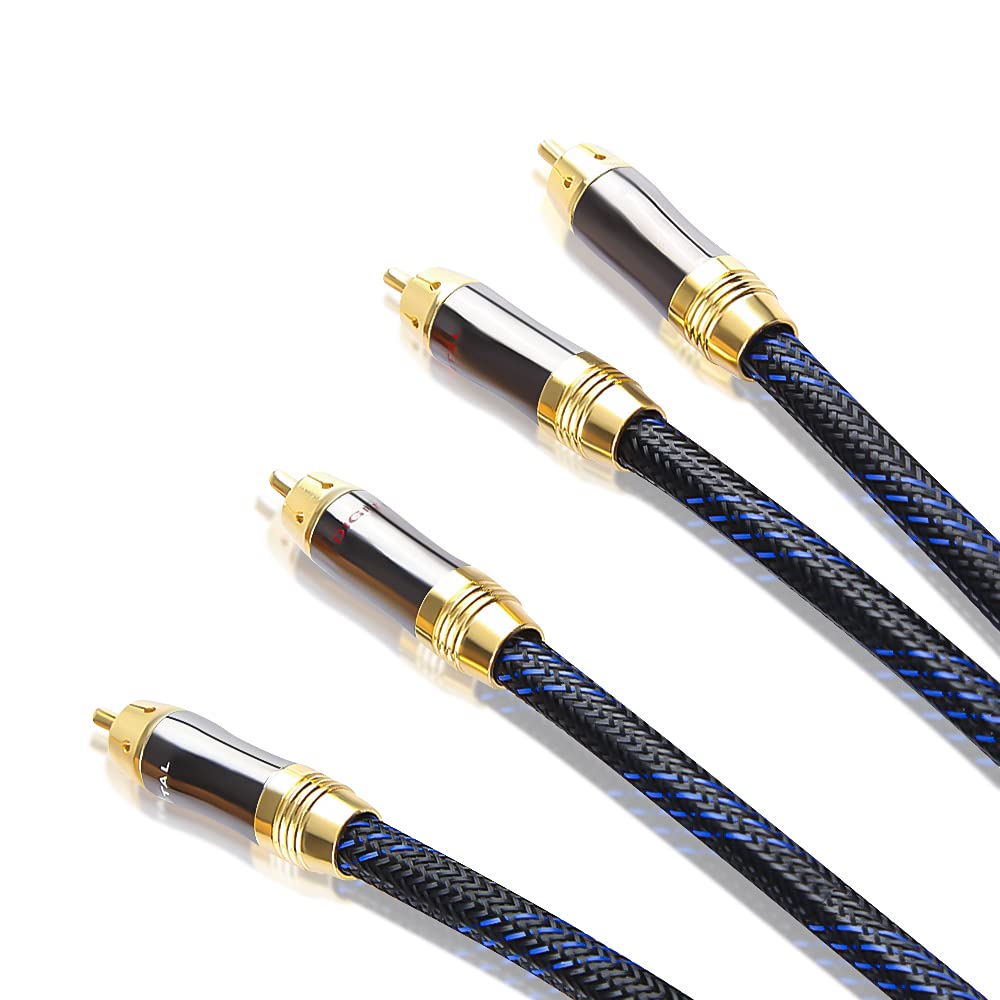 KUYIOHIFI Dual 2RCA Male to 2RCA Male Stereo Audio Cable, Double-Shielded (OD 8.0mm), for Amplifiers, AV Receivers, Hi-Fi System (4 Feet)