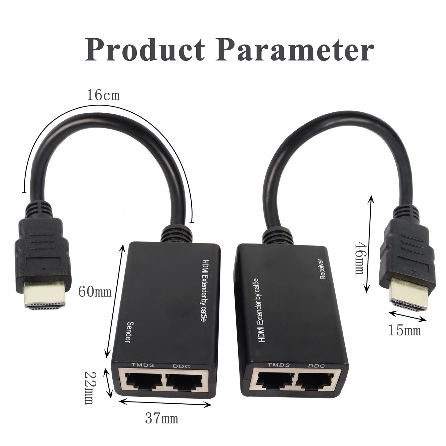 QIANRENON HDMI Extender Over Cat5e, RJ45 Ethernet to HDMI Cable 2 Ports Signal Amplifier 100ft 1080P HDMI Cable 30M Sender+Receiver, 2 Ports RJ45