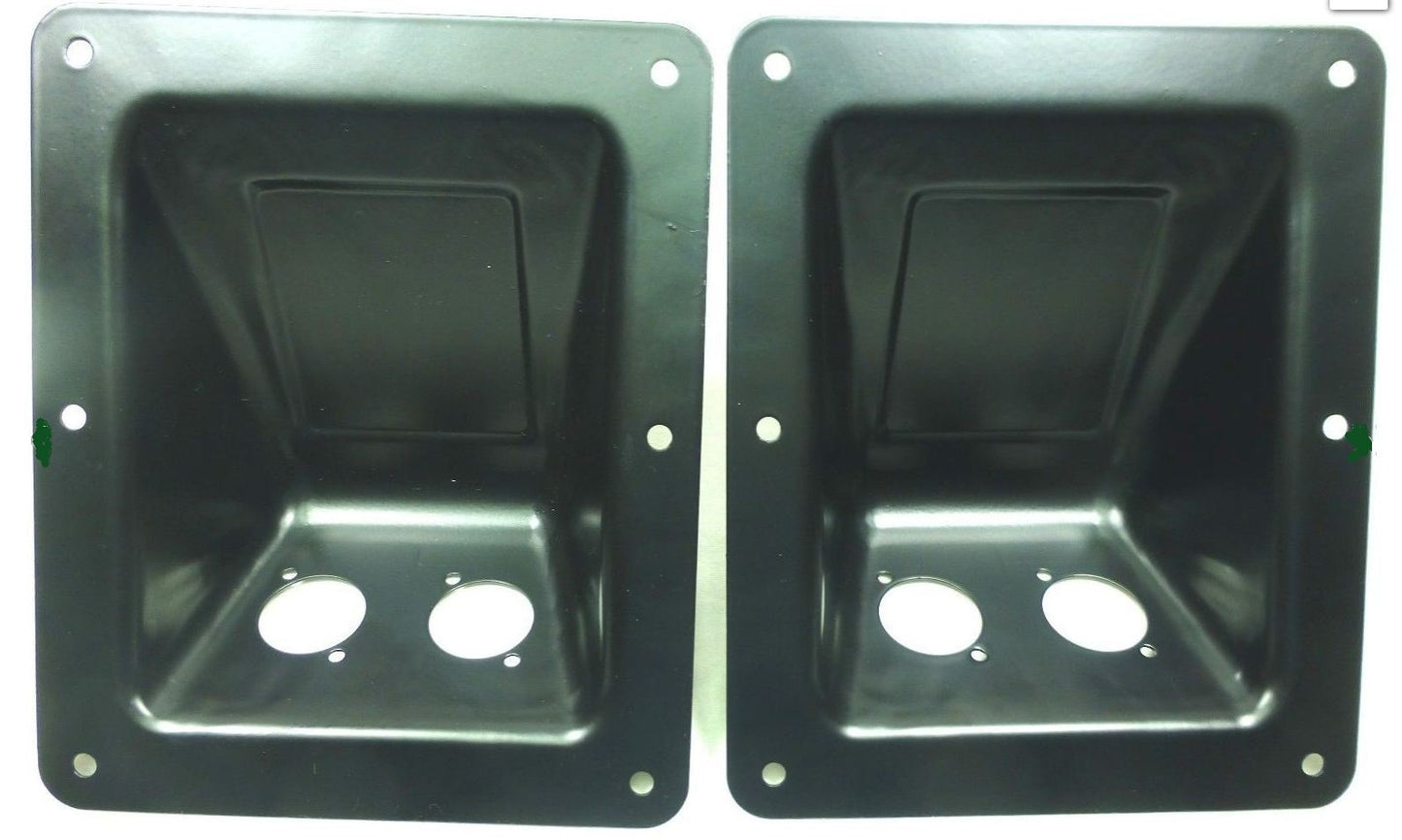 (2) Two Black Large Recessed Dish Plates for Speakon or XLR Connectors.