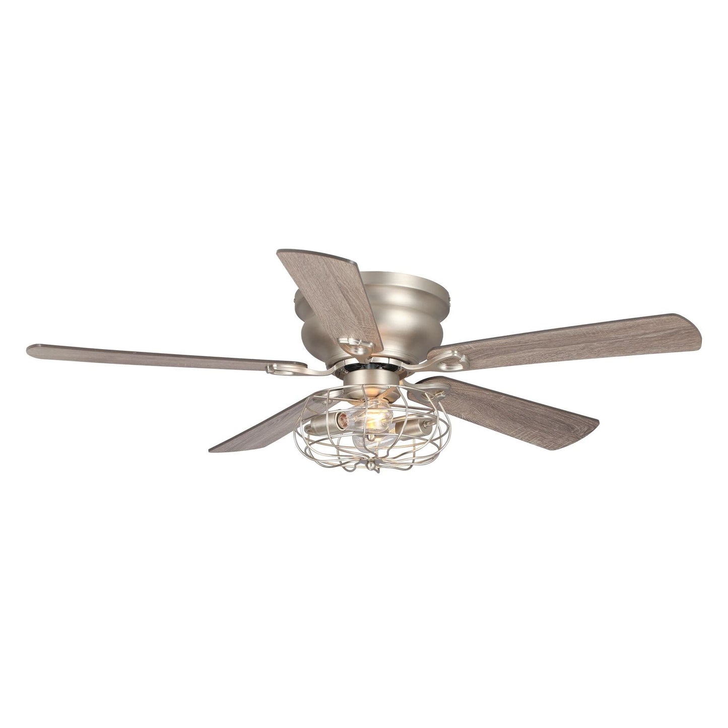Unknown1 48" Wooden 5-Blade Low Profile Ceiling Fan with Remote Silver Industrial Mid-Century Modern Traditional Metal Wood Nickel Blades Included