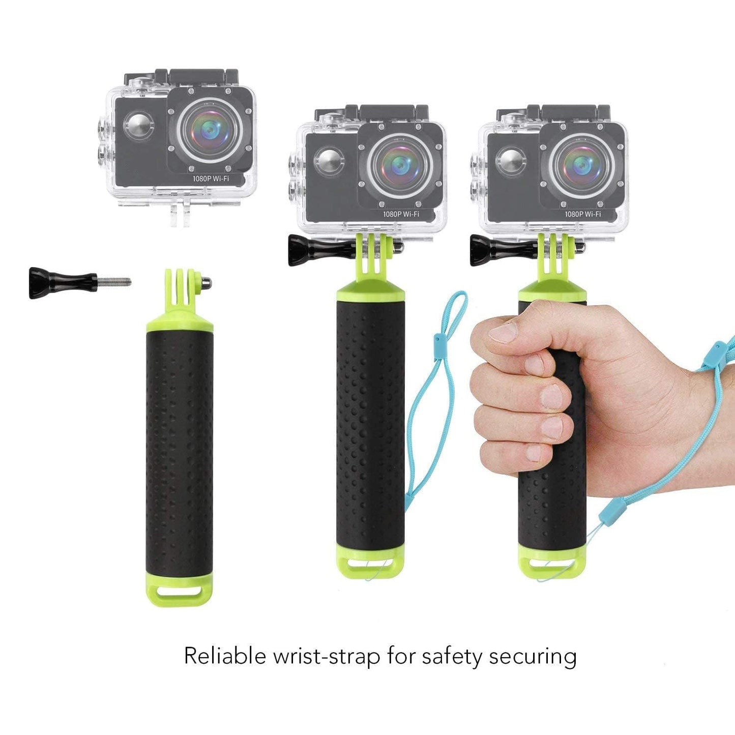 WOLFANG Action Camera Floating Hand Grip Camera Handle Waterproof Monopod Hand Grip Float Stick Selfie Floating for Action Camera Sports Camera