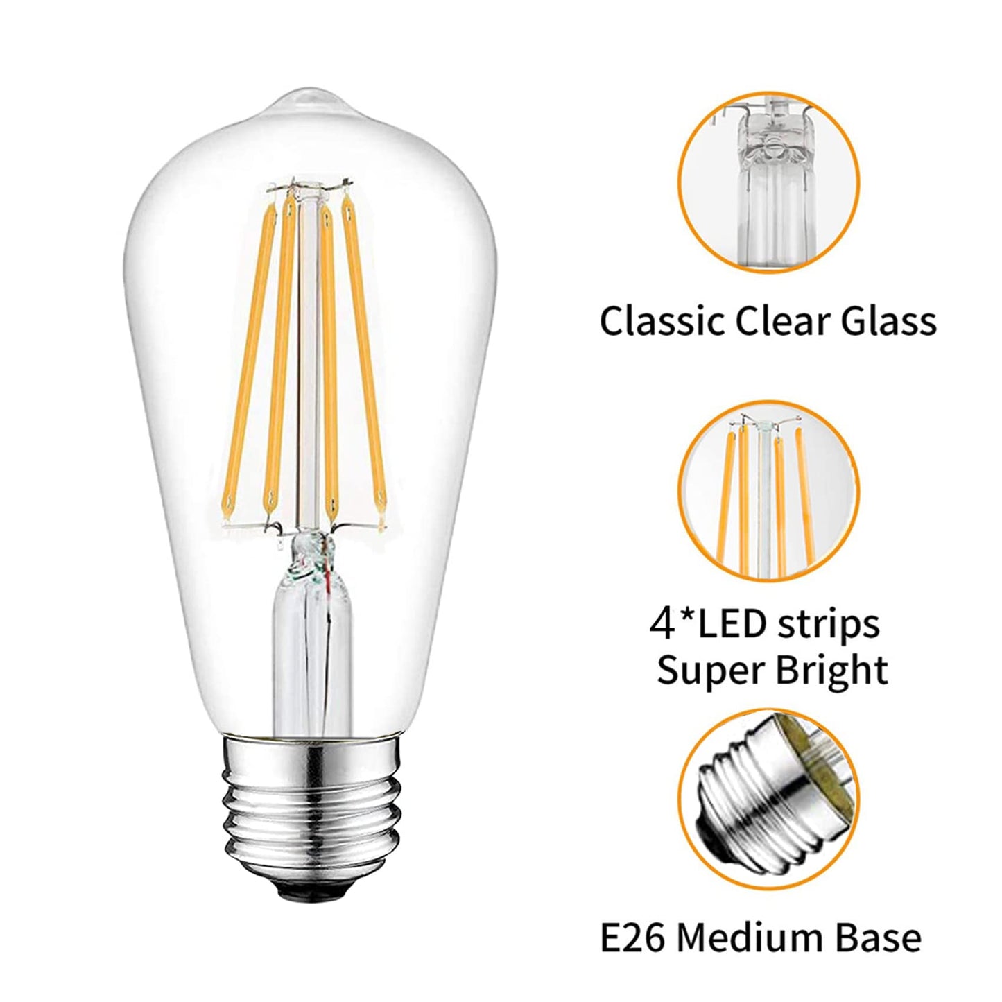 Beonllay 12V Edison Bulb E26 6W 12 Volt Light Bulb 12V 24V 36V DC/AC
