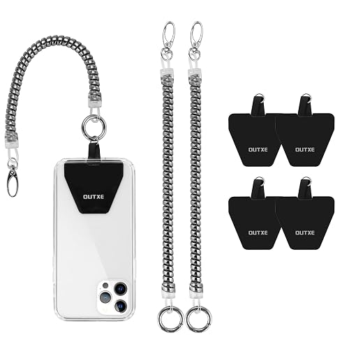 OUTXE Phone Lanyard Tether with 4 Patch- 2× Phone Tether, 4× Phone Patch with Adhesive, Compatible with Smartphone- Silver