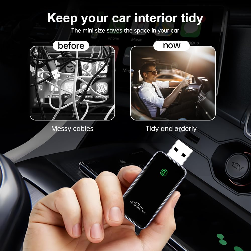 Wireless CarPlay Adapter for iPhone, CarPlay Dongle Converts Wired to Wireless Carplay, Plug & Play Mini Size CarPlay Adapter Compatible with iOS 10+