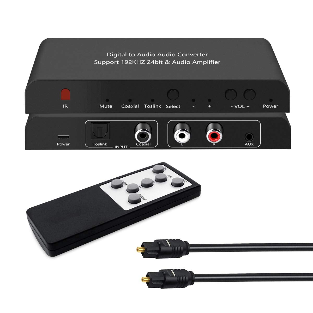 192KHz Digital to Analog Audio Converter DAC with Volume Adjustable Remote Control 192KHz/24bit Digital Coaxial Toslink to Analog L/R RCA 3.5mm Audio