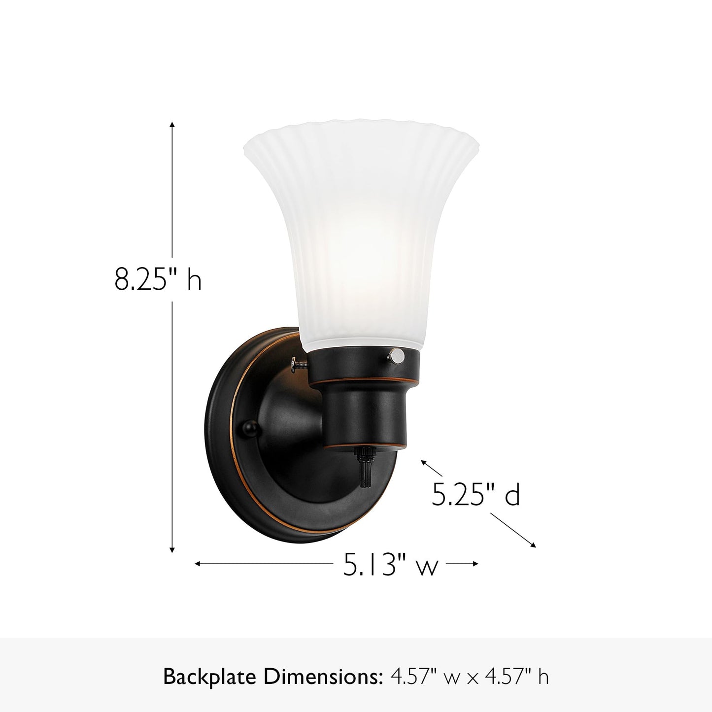 Design House Village Traditional 1-Light Indoor Dimmable Wall Sconce, Frosted Flute Glass, Twist On/Off Switch, Bathroom Bedroom Hallway, Oil-Rubbed