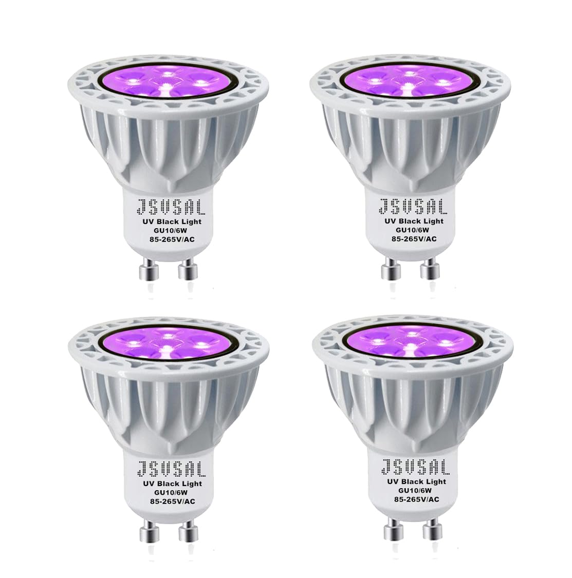 JSVSAL LED Blacklight Bulb,AC 85-265V MR16 GU10,Wavelength 395-400nm,4-Pack