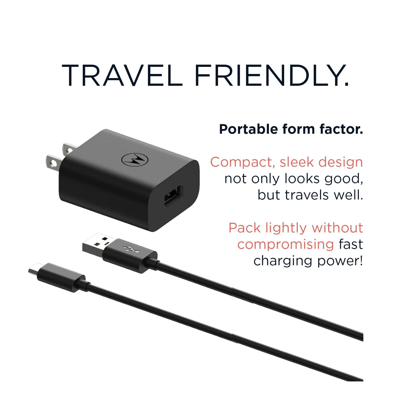 Motorola TurboPower 20 QC3.0 Charger with 1m USB-A to USB-C Cable for Moto G Play (2023/2024), G Power (2022/2023 5G), G Stylus (2022/2022