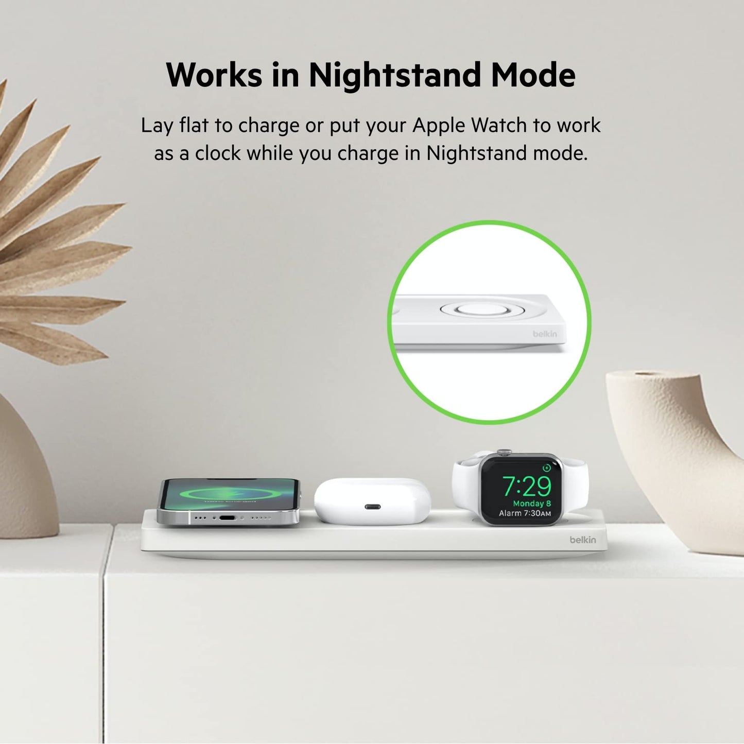 Belkin MagSafe 3-in-1 Wireless Charging Pad - Fast Charging for Apple Watch, iPhone 17, 16, 15, 14 Series, AirPods, & More - MagSafe Charging Station