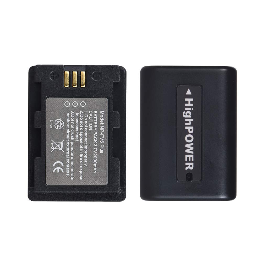 Andoer NP-FV5 Plus Rechargeable Camcorder Battery Pack 3.7V 2000mAh Battery for Sony DV for Andoer 524KM 4K WiFi 1080P Digital Video Camera (2 Packs)