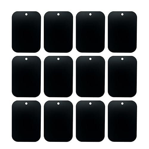 BGJRBY Mount Metal Plate?12Pack? for Magnetic Car Mount Phone Holder with Full Adhesive for Phone Magnet, 12X Rectangular (Black)