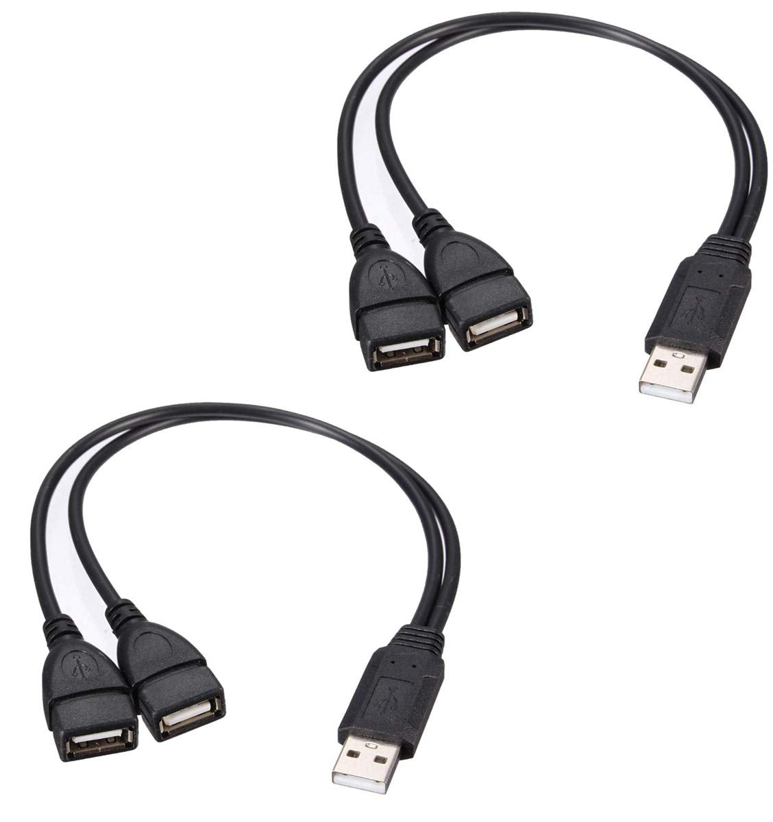 Adaptermvp USB 2.0 Adapter, Dual USB Female Jack Y Splitter Charger Cable (2 Pack) for Laptop/Tablet/Smartphone Data Transmission/Charging