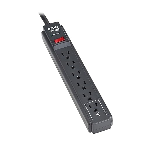 Eaton Tripp Lite Series 6-Outlet Surge Protector Power Strip, 3ft Extension Cord, 600 Joules, 15A Circuit Breaker, Black, Lifetime Manufacturer's