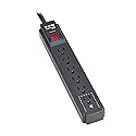 Eaton Tripp Lite Series 6-Outlet Surge Protector Power Strip, 3ft Extension Cord, 600 Joules, 15A Circuit Breaker, Black, Lifetime Manufacturer's