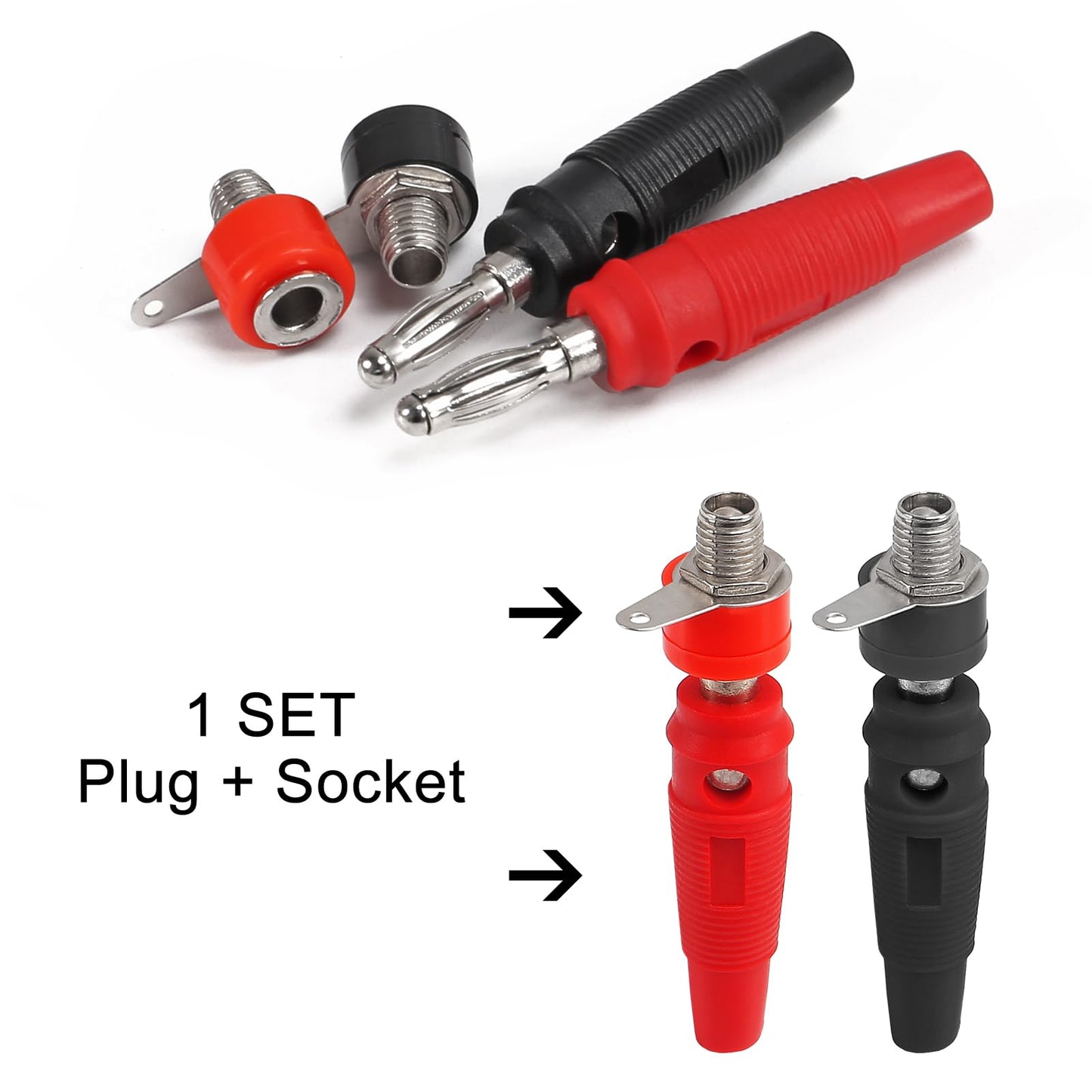 QCCAN 30PCS Binding Posts Terminals 4mm Banana Plug Socket & Red and Black Gold Plated 4mm Female and Male Banana Plugs Banana Socket Terminal