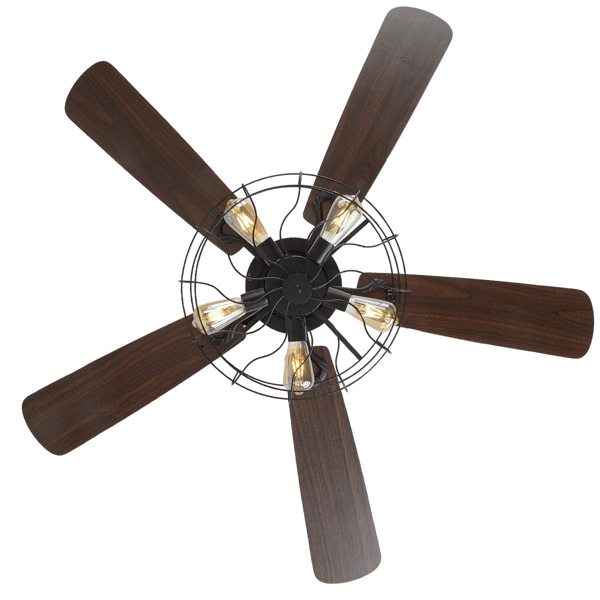 OUKANING Retro Industrial Ceiling Fan Light 52 Inch 5-Lights E27 Fixture for Restaurant Living Room Bedroom Create Iron Cage Rustic Style (52" Retro