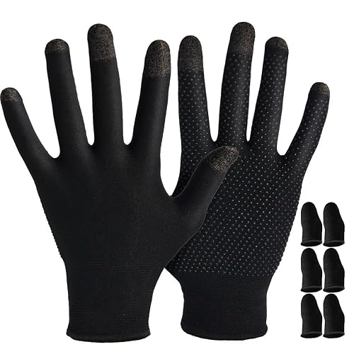 PXIRQ Touchscreen Gloves for Gaming: 0.3mm Silver Fiber Full-Fingertips, Ultra-Thin, Anti Slip & Breathable Seamless Gamer Gloves Sweaty Hands