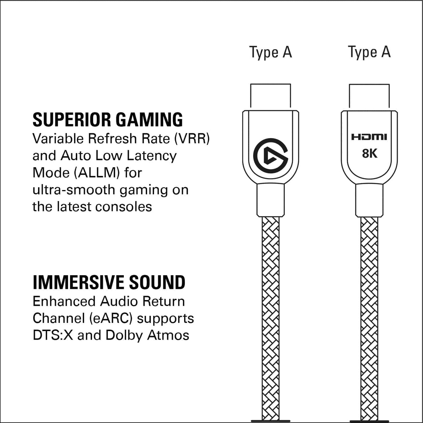 Elgato Ultra High Speed HDMI Cable - Certified HDMI 2.1, 48 Gbit/s, Supports 8K@60Hz, 4K@120Hz, Dynamic HDR, eARC, Dolby Atmos, Compatible with HD60