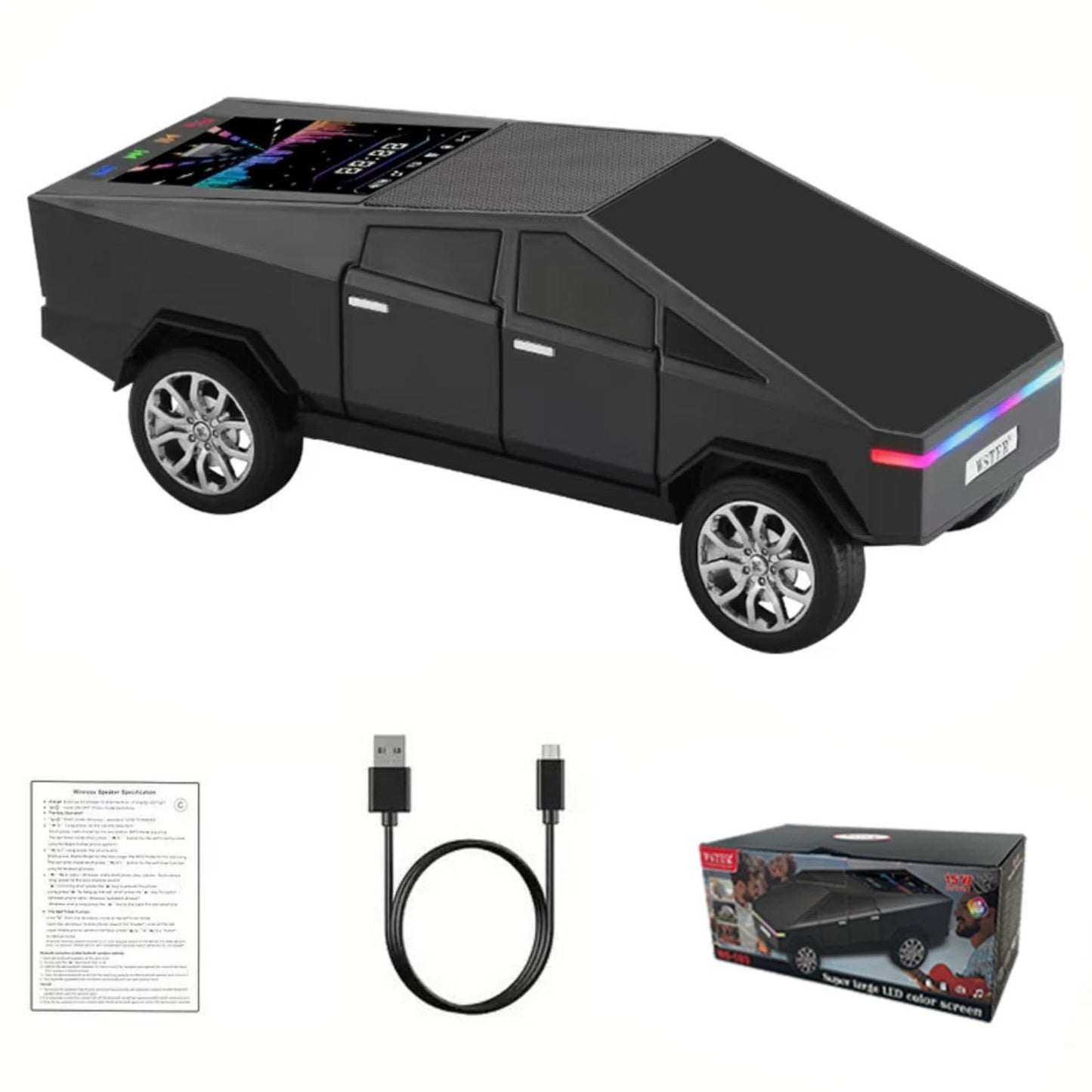 WS-580 Pickup Truck Replica Portable Bluetooth Speaker,with Display Screen,HD Sound, TWS Pairing, FM Radio,Built-in Microphone Hands-Free Calling, LED