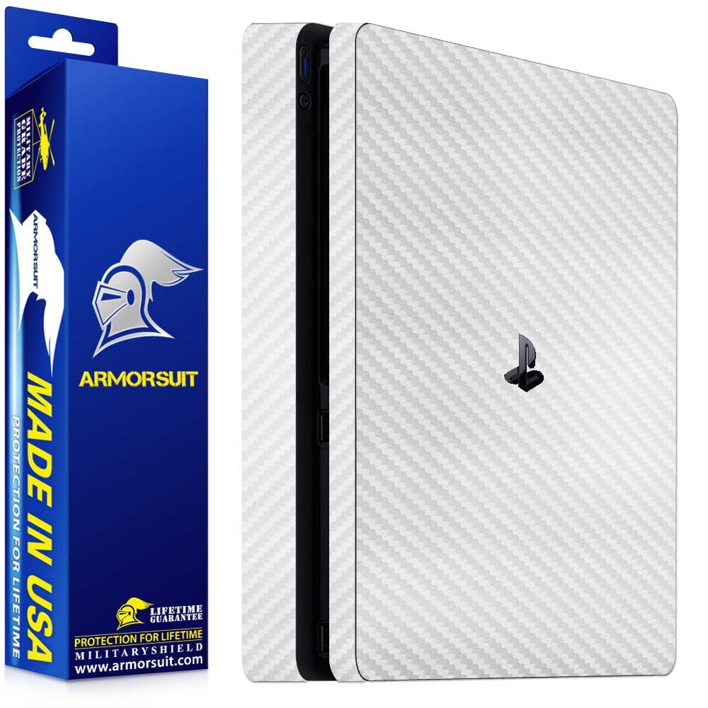 ArmorSuit MilitaryShield White Carbon Fiber Skin Wrap Film + HD Clear Screen Protector for Sony PlayStation 4 Slim - Anti-Bubble Film
