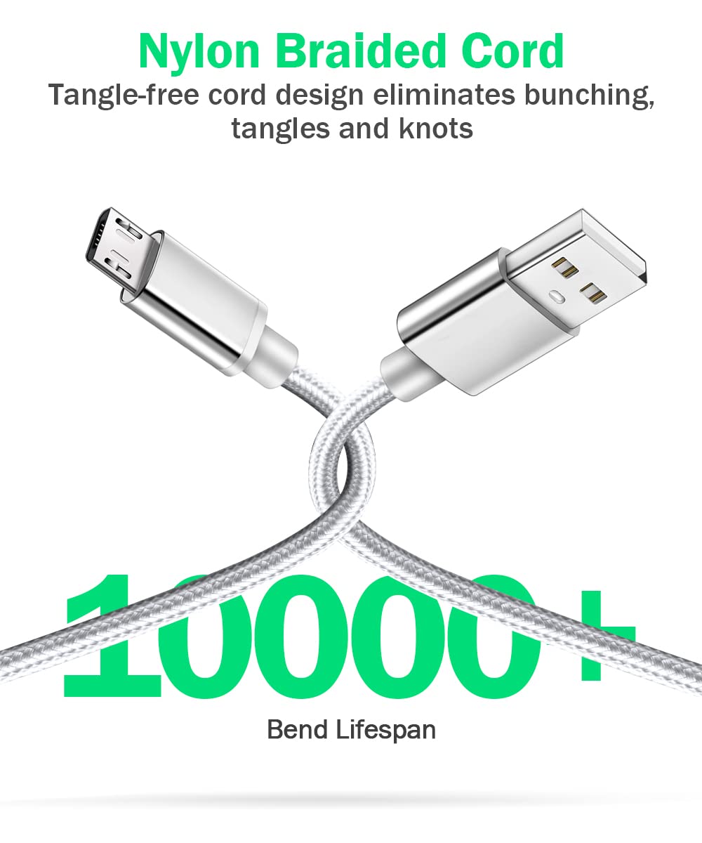 2 Pack 6.5 Ft Extra Long 2.1A Rapid Micro USB Cable for Quick Fast Charging Samsung Galaxy S7 Edge/S6/S5,Note 5/4,LG G4,Motorola Moto E5 G5 Play,PS4