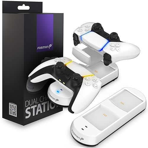Fosmon PS5 Controller Charger (Place and Charge) Two Slots USB Type C Fast Charge Docking Station Charging Dock Kit with LED Indicators Compatible