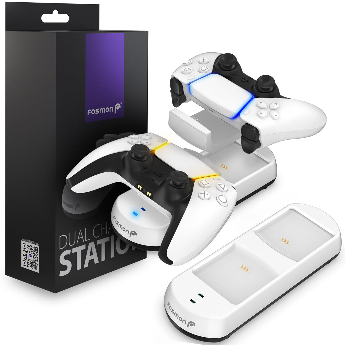 Fosmon PS5 Controller Charger (Place and Charge) Two Slots USB Type C Fast Charge Docking Station Charging Dock Kit with LED Indicators Compatible