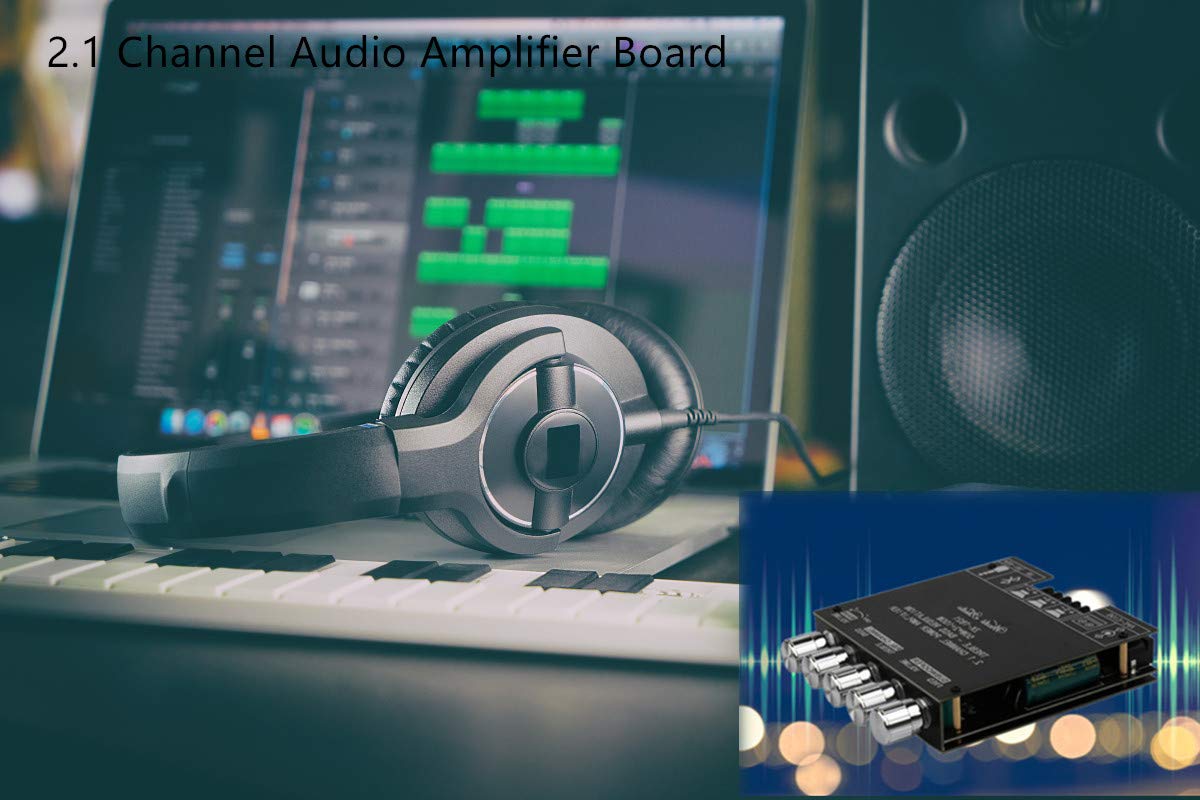 Bluetooth Audio Amplifier Board, ZK-TB21 2.1CH 50W x 2 +100W Subwoofer Power Amp with Treble and Bass Control, Bluetooth5.0 and AUX Inputs, Stereo