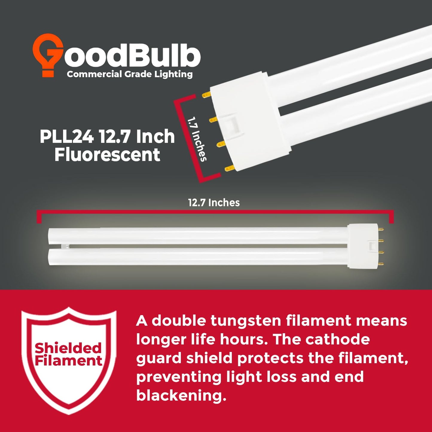 GoodBulb PLL24/835 | 24W 12.7" Twin Tube Compact Fluorescent Light Bulb | 4-pin 2G11 Base 3500K Neutral White 1500 Lumen | 36000 Hour Long Life Biax |