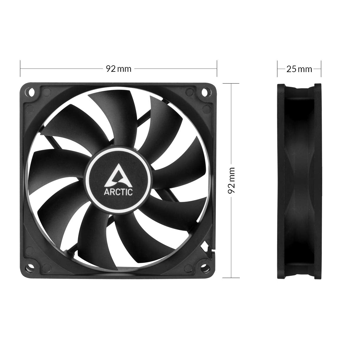 ARCTIC F9 PWM PST - 92 mm PWM PST Case Fan with PWM Sharing Technology (PST), Very Quiet Motor, Computer, Fan Speed: 150-1800 RPM - Black