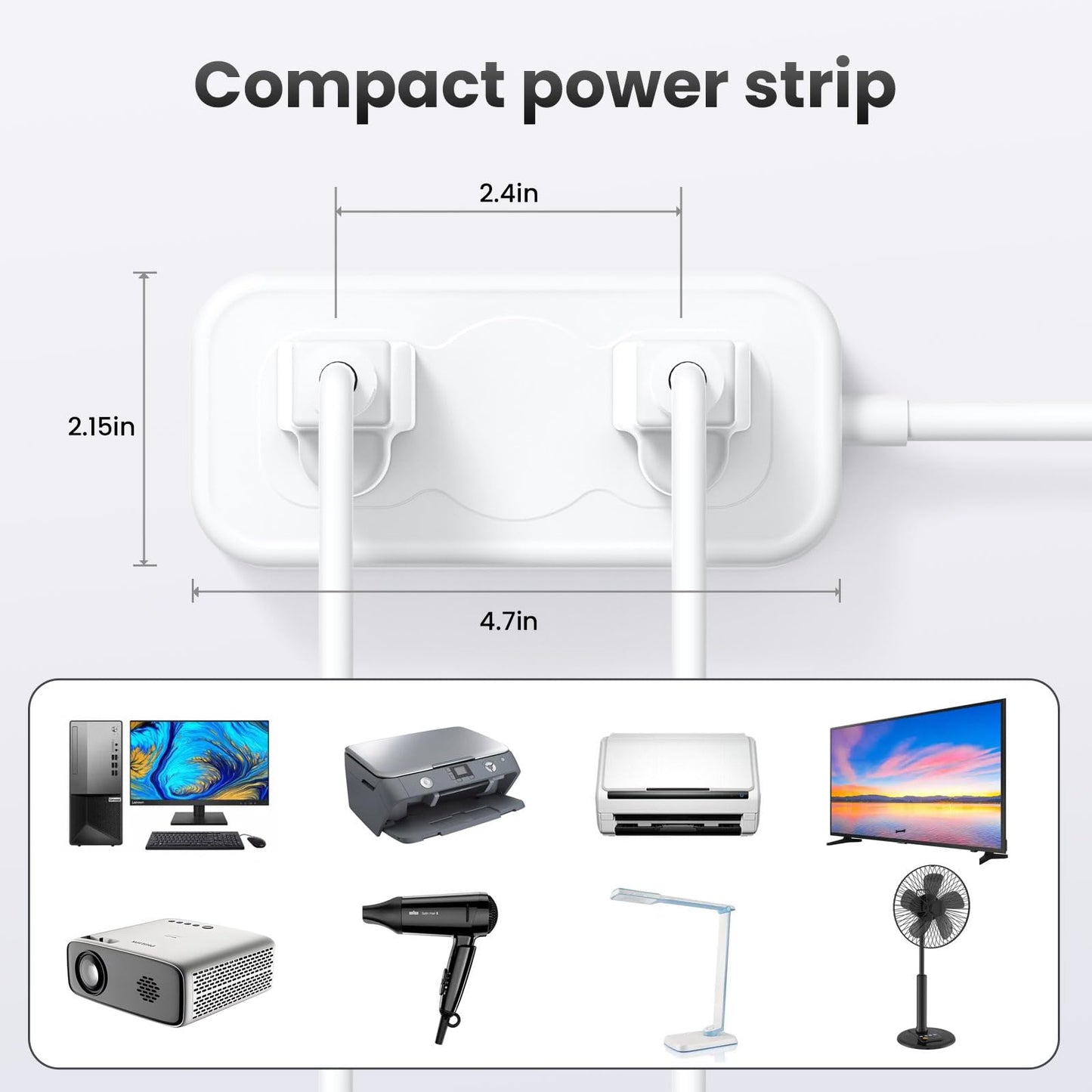 Outlet Extender Stick?Surge Protector Power Strip 5 Outlets 3 USB (1 USB C) Charging Ports Multi Plug Socket Extender Flat Plug Wall Mount Desktop