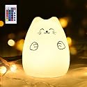 GoLine Cute Night Lights for Kids, Best Christmas Birthday Gifts for 3-12 Year Old Girls Teen, Cat Silicone Baby Night Light for Newborn, Remote