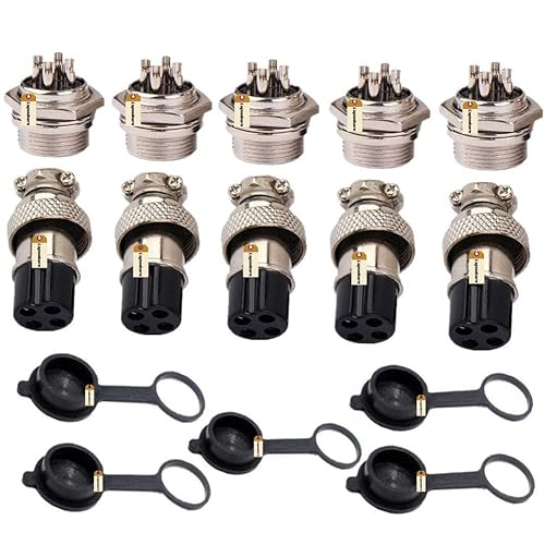 Lsgoodcare 5PCS 10A 20MM 4 Pin Female Aviation Connector Socket Plug + 5PCS 10A 20MM 4 Pin Male Aviation Connector Socket Plug (4Pin)